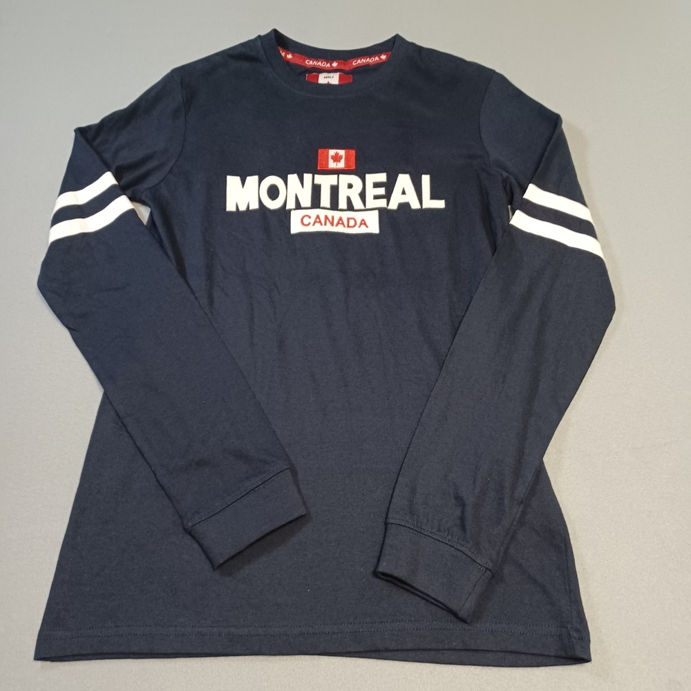 MRJ Montreal Canada Long Sleeve T-Shirt Navy Blue Varsity Stripe Small